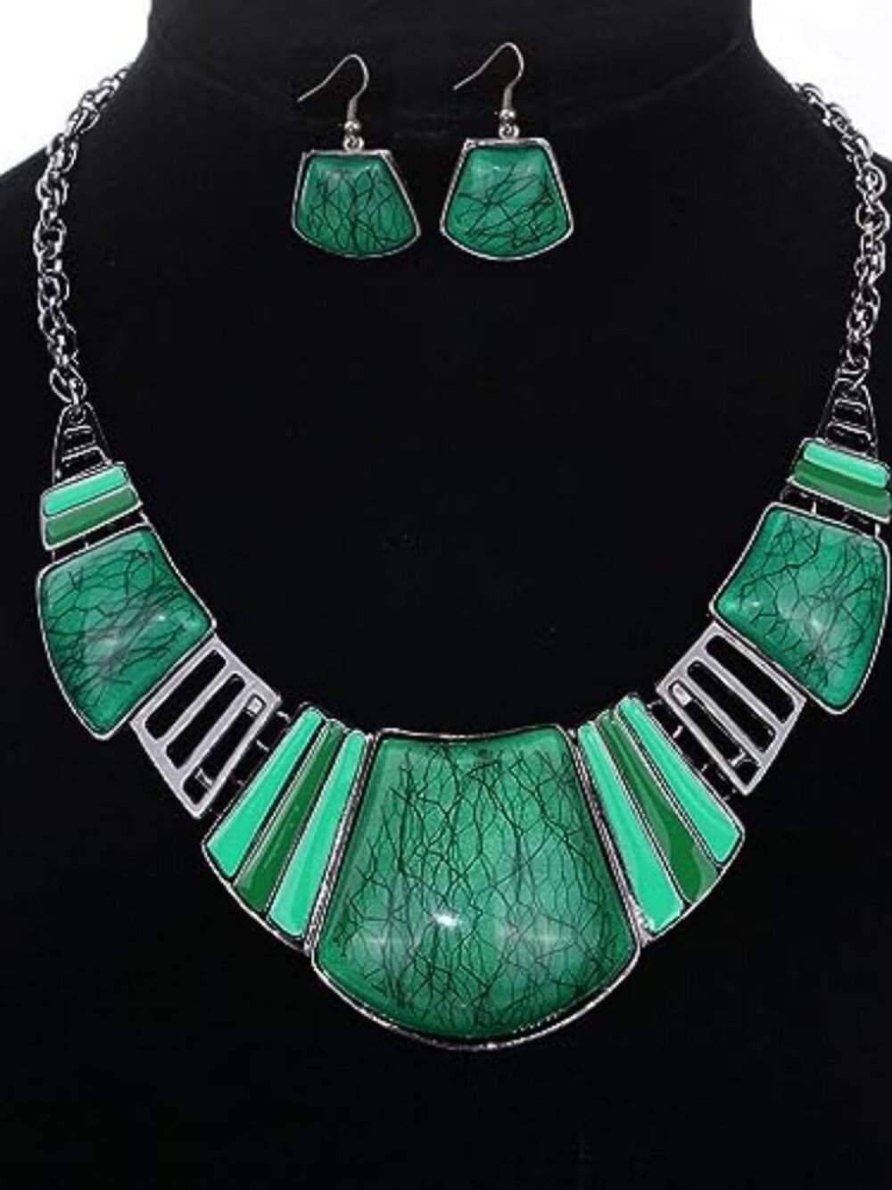 New - Vintage Ethnic Tibetan Sliver Turquoise Bib Collar Earrings Necklace Jewel